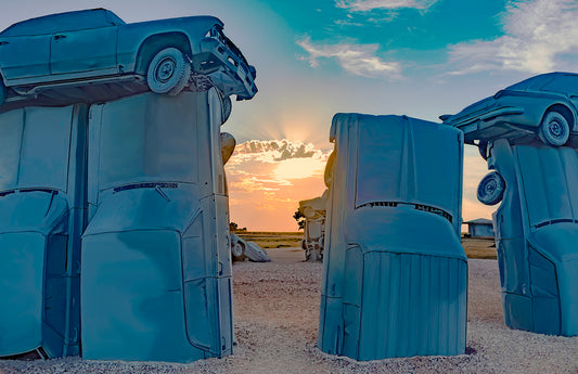 Carhenge Autumnal Equinox Sunset, 2024, archival print, 40 x 30 in. / 101.6 x 76.2 cm.