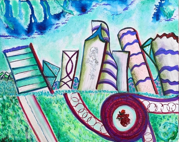 Chaos on the Horizon, 2023, acrylic, acrylic skins and acrylic ink on canvas, 16 x 20 in. / 40.64 x 50.8 cm.