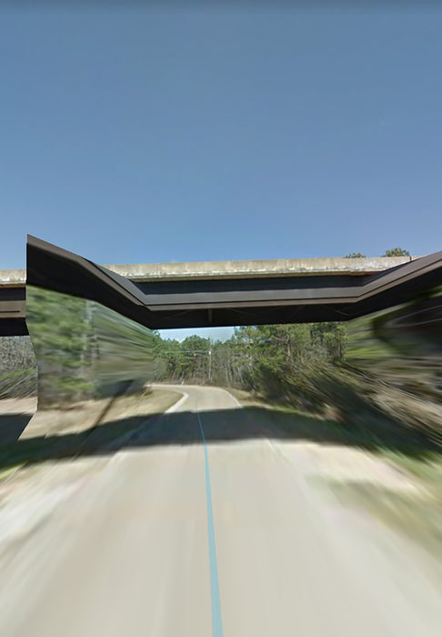 Dead Lake Marina Road, 2021, active-loading interface on rag board, 14 x 11 in. / 35.56 x 27.94 cm.