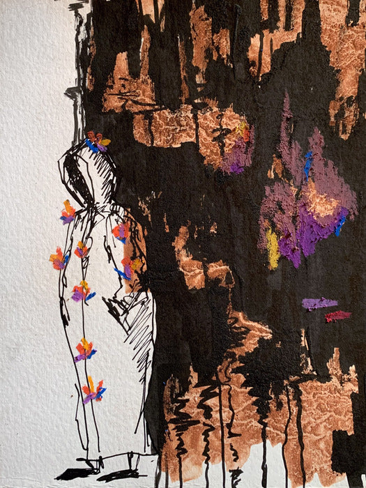 Desert Sessions I, 2024, dirt, indian ink and oil pastel on paper, 25 x 17 in. / 63.5 x 43.18 cm.