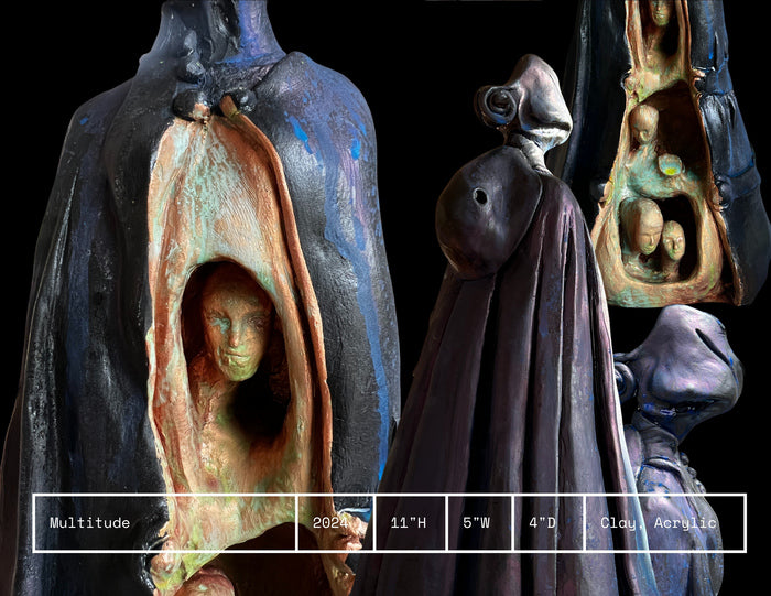 Disrupted, 2024, clay sculpture, 11 x 5 x 4 in. / 27.94 x 12.7 x 10.16 cm.