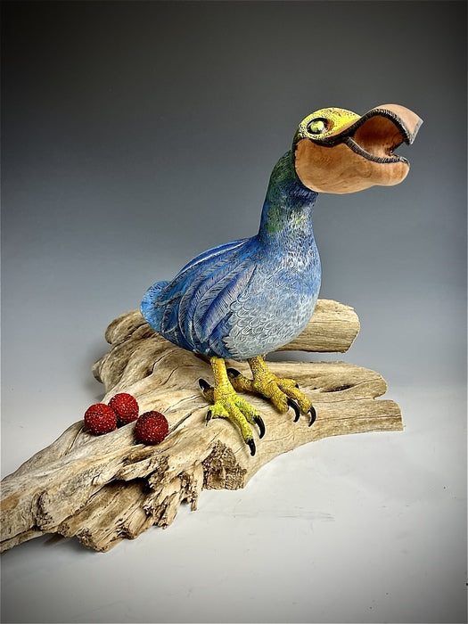 Dodo Bird, 2024, tuned wood, 14 x 10 x 8 in. / 35.56 x 25.4 x 20.32 cm.