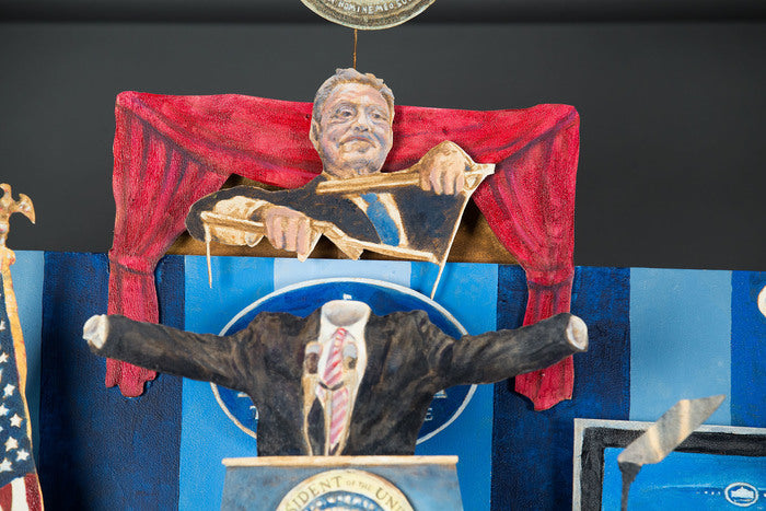 The Government/Media Complex, 2014, oil on masonite, 7.5 x 3 x 26 in. / 19.05 x 7.62 x 66.04 cm.