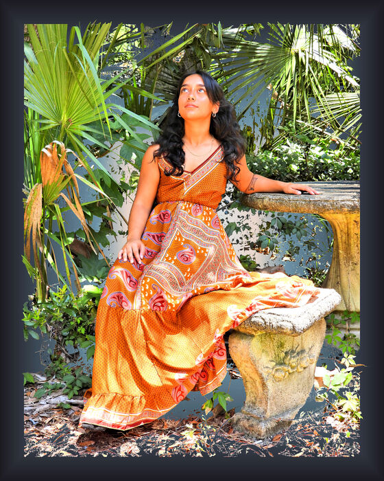 Emma in the Silk One-Size Dress #2, 2024, digital photograph, 20 x 16 in. / 50.8 x 40.64 cm.