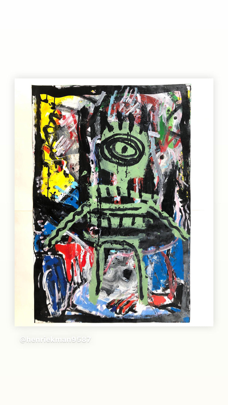 10h51 , Selfie Un Peu Figé, 2023, acrylic on paper, 110 x 73 cm. / 43.3071 x 28.7402 in.