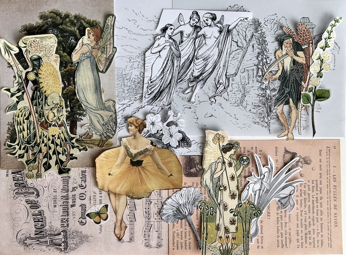 Flowers in Flight, 2024, collage, 11 x 8.5 in. / 27.94 x 21.59 cm.