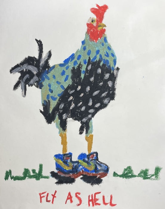 Fly as Hell, 2023, oil pastel, 14 x 11 in. / 35.56 x 27.94 cm.