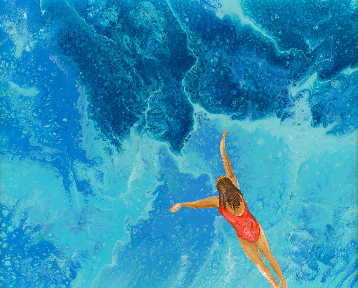Freedom in Swimming, 2023, acrylic, 20 x 16 in. / 50.8 x 40.64 cm.