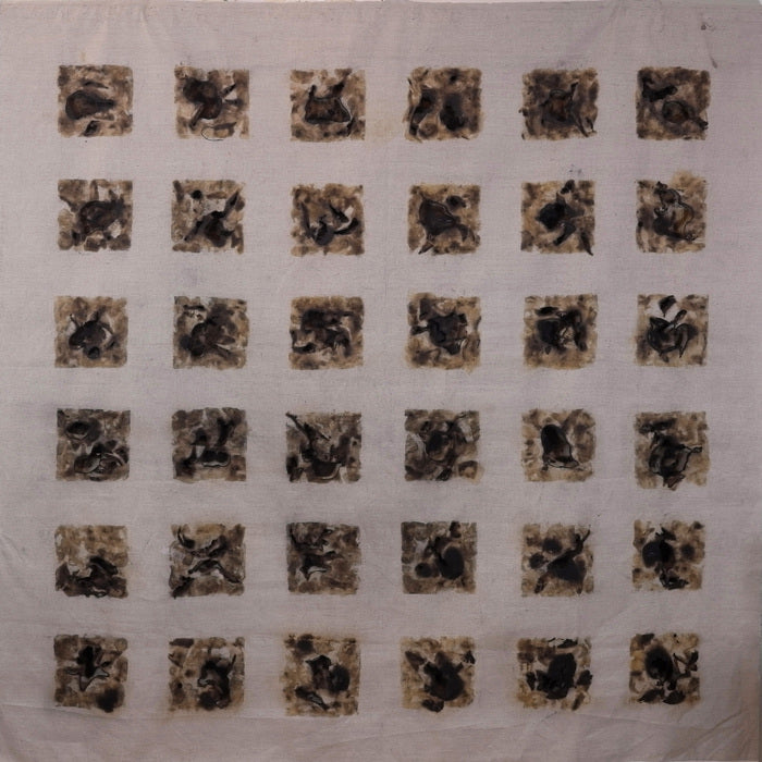 From the Camp, 2021, burnt linen, 72 x 72 in. / 182.88 x 182.88 cm.