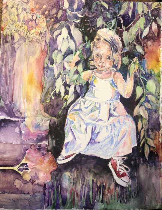Garden Child, 2021, watercolor on yupo, 28 x 34 in. / 71.12 x 86.36 cm.