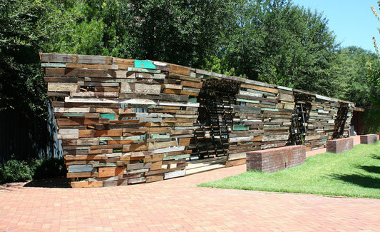 Gestalt, 2016, repurposed lumber and hardware, 8 x 75 x 8 ft. / 96 x 900 x 96 in.