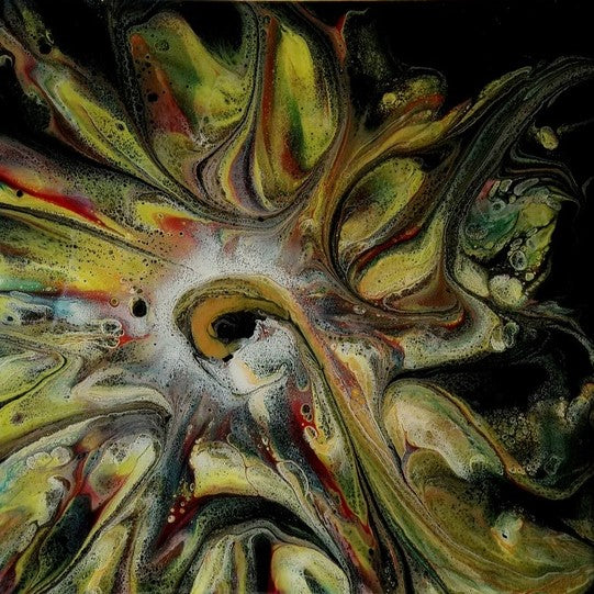 Golden Peacock, 2023, acrylic canvas painting, 10 x 10 in. / 25.4 x 25.4 cm.