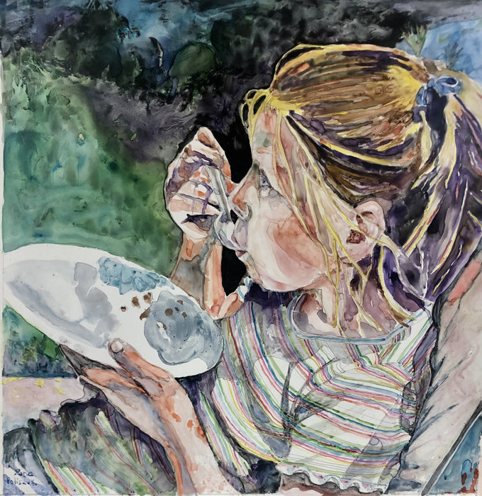 Good Party!, 2023, watercolor on yupo, 23 x 23 in. / 58.42 x 58.42 cm.