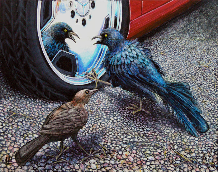 Hey, Stay Away From My Girl, 2015, scratchboard & acrylic, 11 x 14 in. / 27.94 x 35.56 cm.