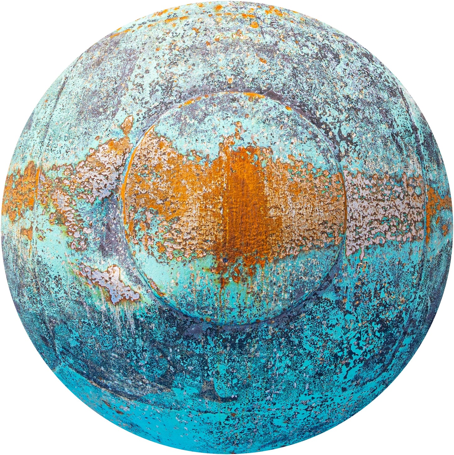 HotSpur, 2022, photography on round textured metal, 24 in. diameter