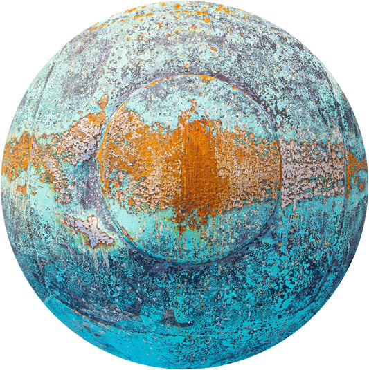 HotSpur, 2022, photography on round textured metal, 24 in. diameter