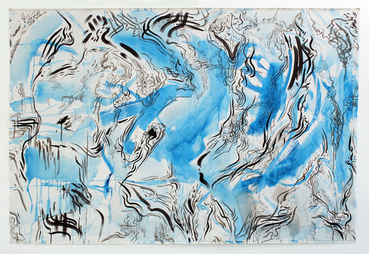 Twin Rivers, 2022, ink and gouache on canvas, 154 x 222 cm. / 60.6 x 48 in.