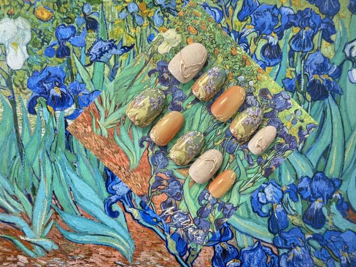 Whisper of Irises (after Van Gogh), 2025, mixed media, 10 x 10 in. / 25.4 x 25.4 cm.