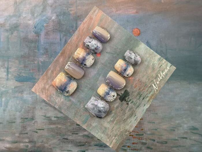Impressionist Study: Atmosphere I, 2025, gel and pigment on sculptural nail forms, 10 x 10 in. / 25.4 x 25.4 cm.