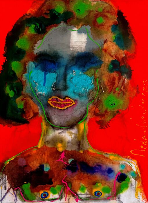 Paint Me Pretty, Call Me Broken, 2025, mixed media, 24 x 18 in. / 60.96 x 45.72 cm.
