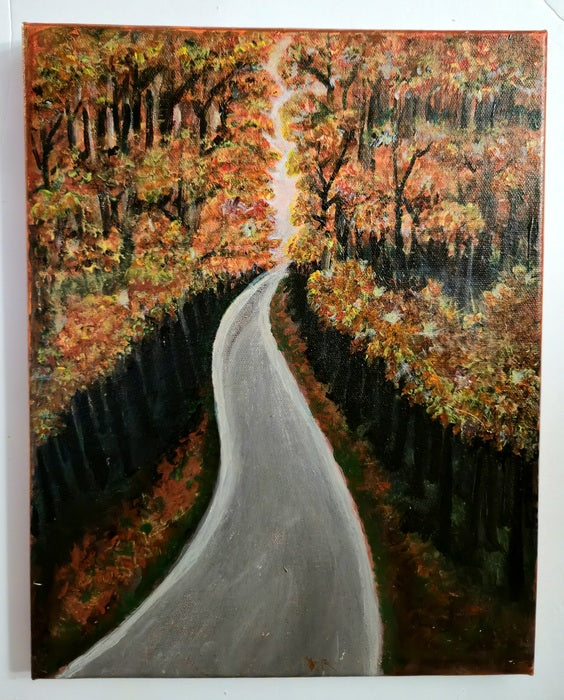 Path of Falling Leaves, 2023, acrylic on canvas, 11 x 14 in. / 27.94 x 35.56 cm.