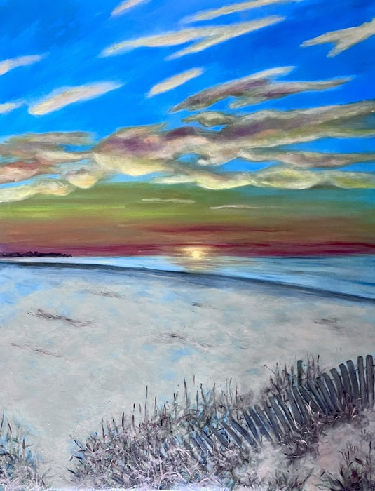 Sunrise at the Beach, 2023, oil and resin on canvas, 29 x 23 in. / 73.66 x 58.42 cm.