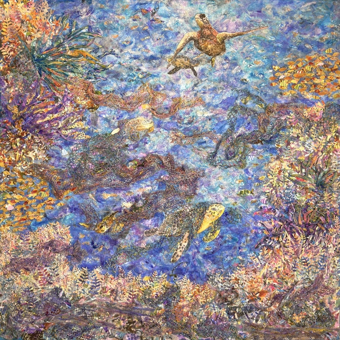 Up and Away From the Ghosts Nets, 2024, mixed media, 36 x 36 in. / 91.44 x 91.44 cm.