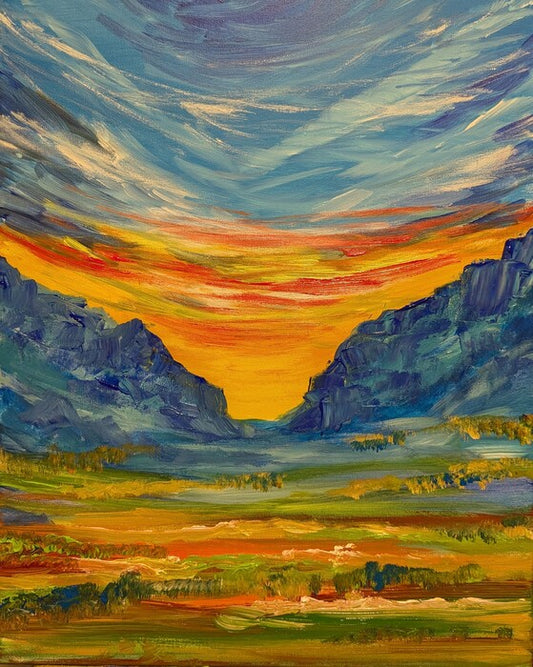Sunrise, 2024, acrylic, 18 x 16 in. / 45.72 x 40.64 cm.