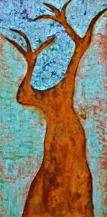 Exuberance aka All that Jazz, 2022, oxidized metal paint on wood, 48 x 22 in. / 121.92 x 55.88 cm.