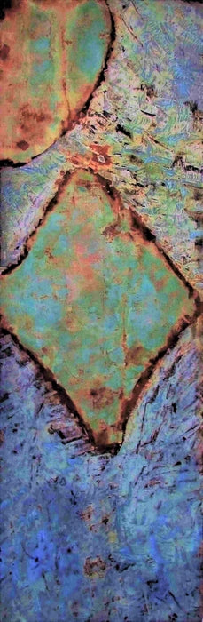 Unwanted Influence, 2018, oxidized metals on wood, 72 x 24 in. / 182.88 x 60.96 cm.