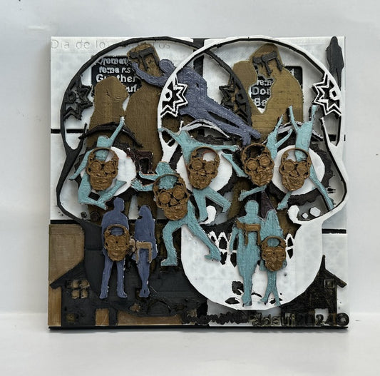 83024 Parents Remain, 2024, 3D mono print collage, 7.5 x 7.5 in. / 19.05 x 19.05 cm.