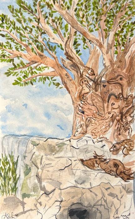 DAK: Tree of Life, 2025, watercolor, 5 x 8 in. / 12.7 x 20.32 cm.