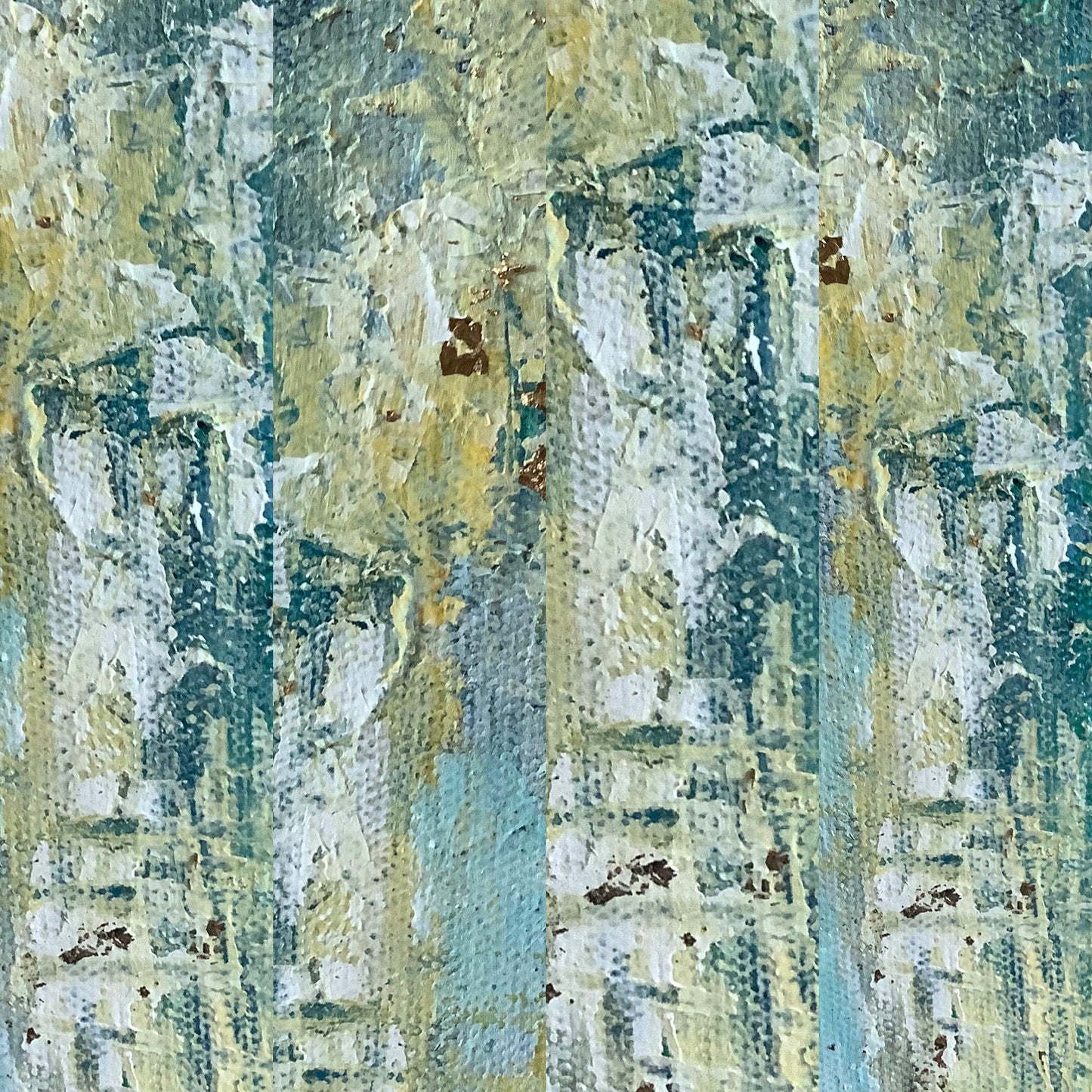 Cyan and Sage, 2024, mixed media, 20 x 16 in. / 50.8 x 40.64 cm.