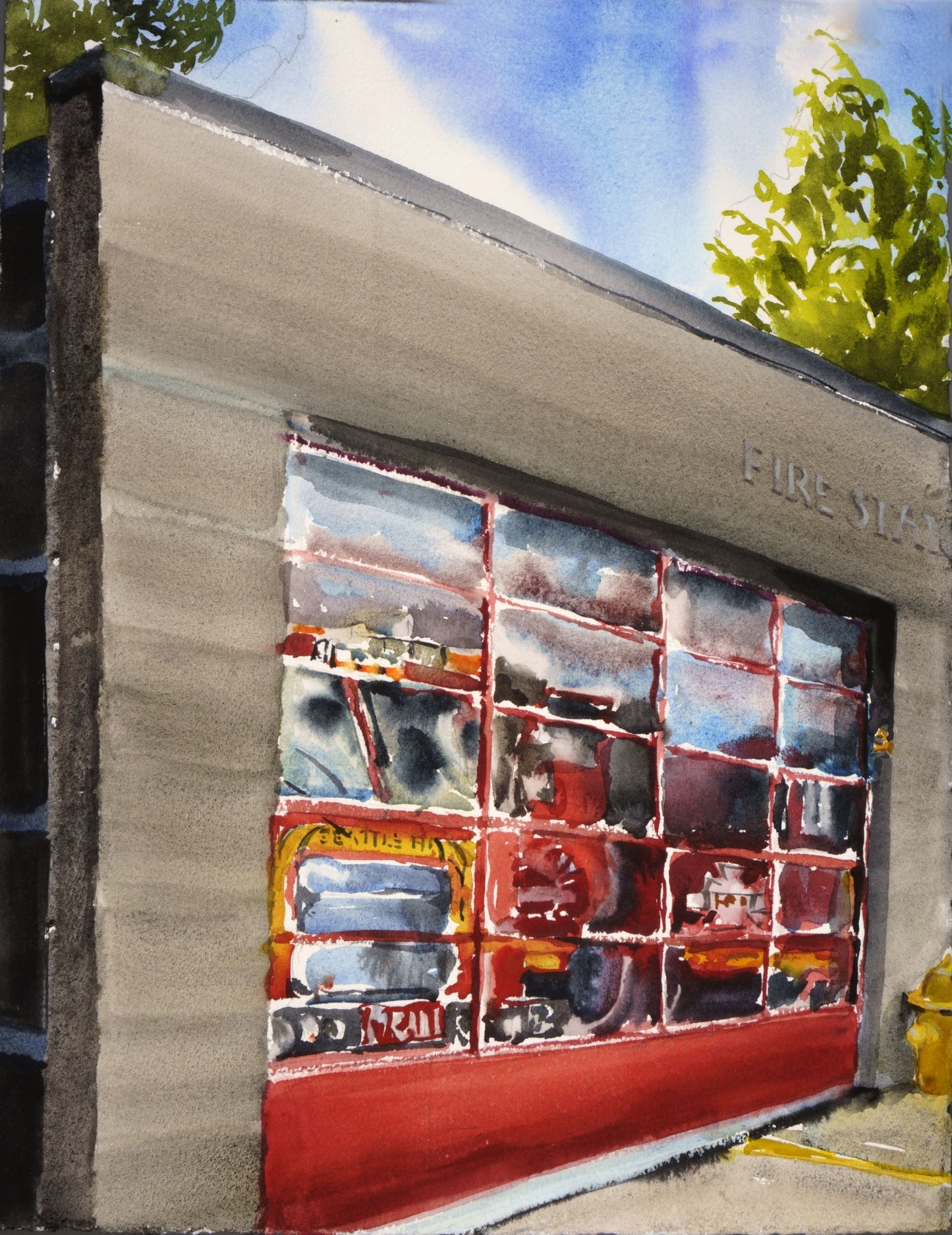 Fire Station 21, 2024, watercolor on paper, 11 x 15 in. / 27.94 x 38.1 cm.