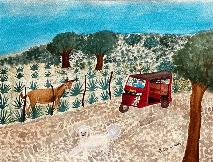 Tonaya Jalisco Waiting for the Uber, 2024, watercolor, 12 x 16 in. / 30.48 x 40.64 cm.