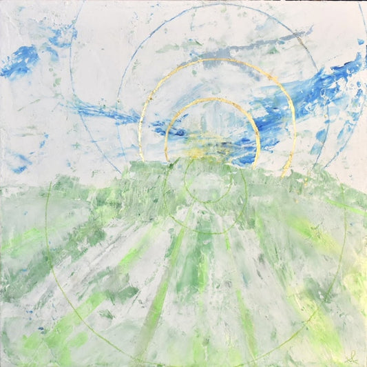 Time Warp, 2024, plaster and wax on wood, 10 x 10 in. / 25.4 x 25.4 cm.