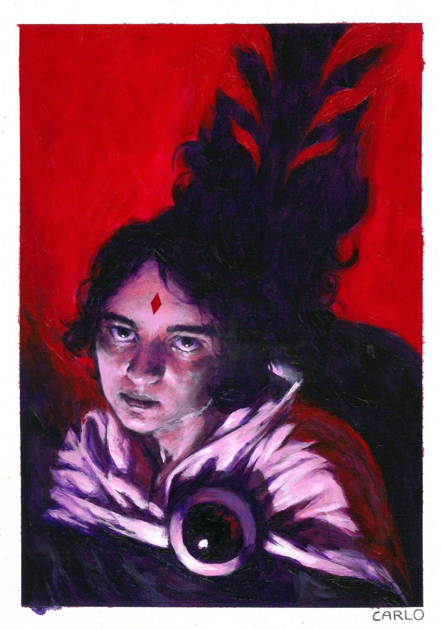 Azarath Metrion Zinthos, 2023, acrylic on paper, 16.5 x 12 in. / 41.91 x 30.48 cm.