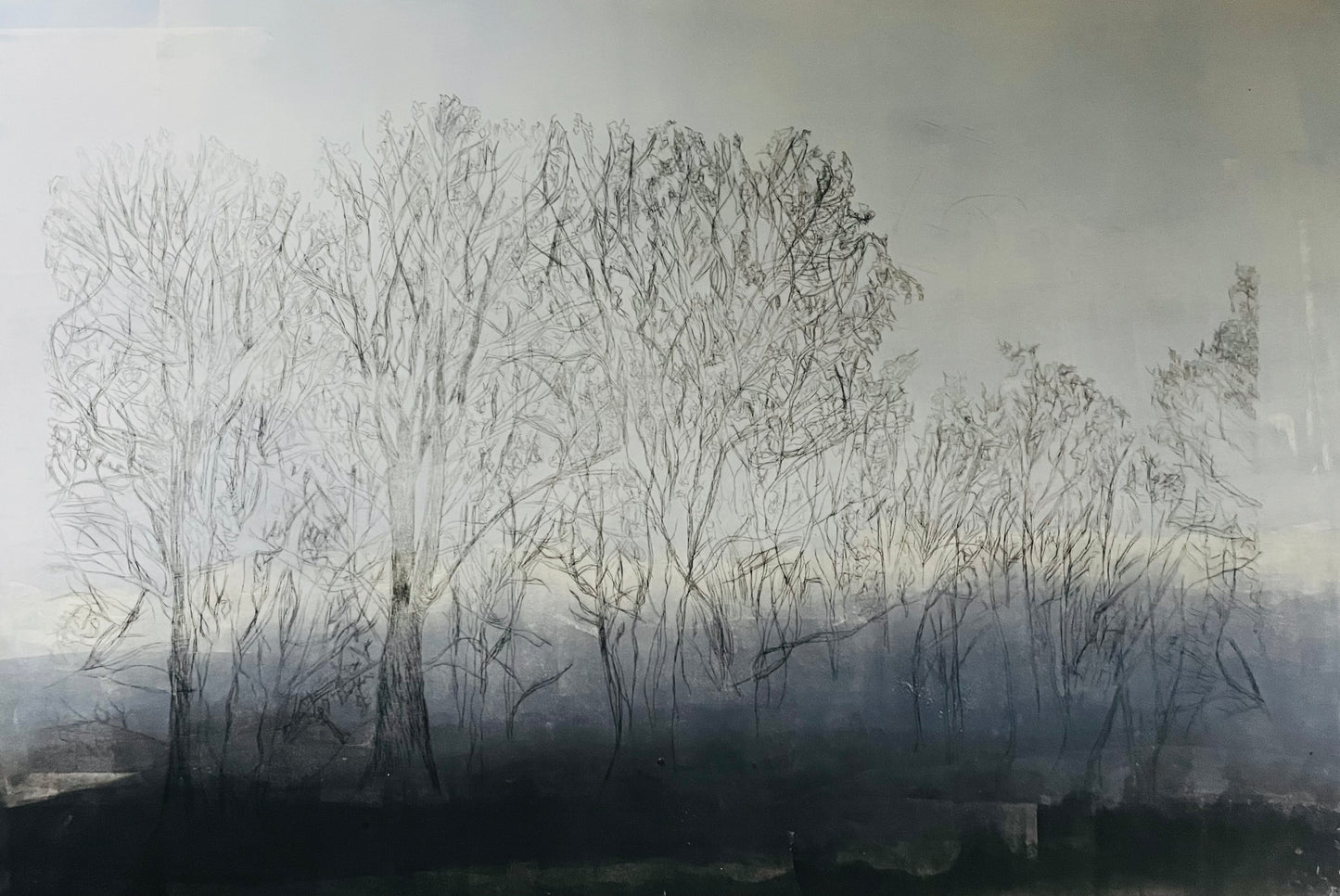 Winter Forest, 2025, monotype dry paint, 46 x 36 in. / 116.84 x 91.44 cm.