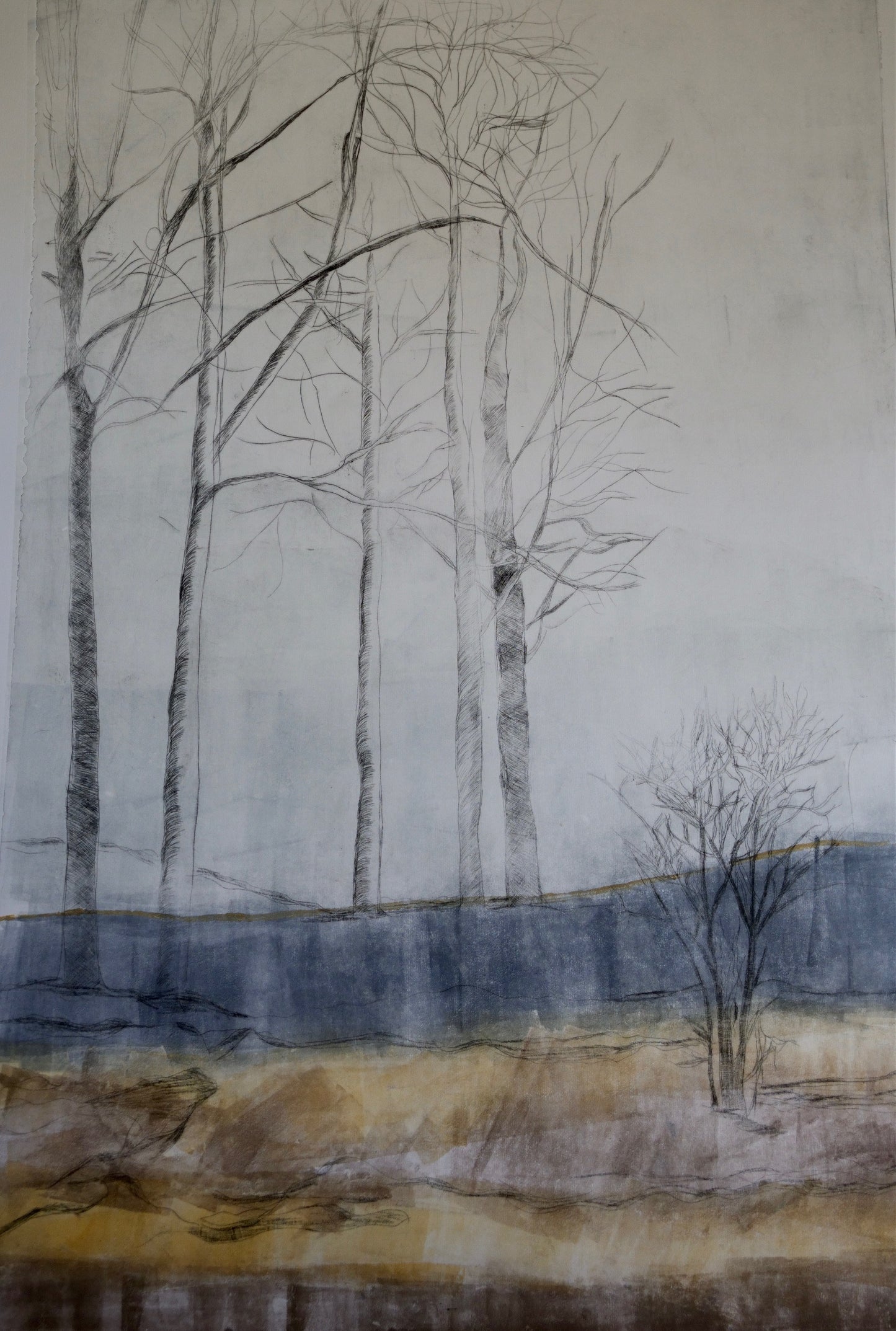 Bare Branches, 2025, monotype dry paint, 46 x 36 in. / 116.84 x 91.44 cm.