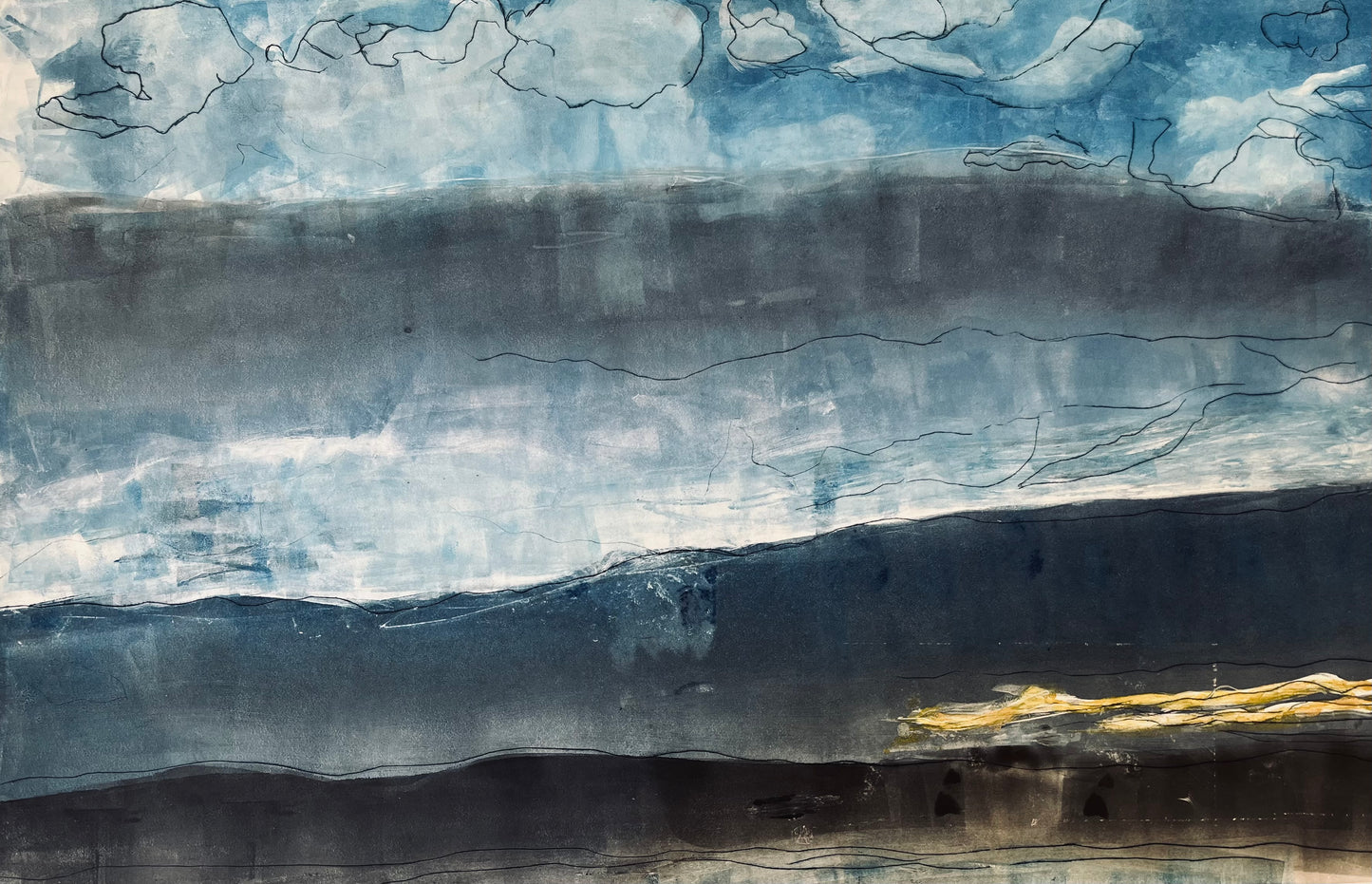 Cashel, 2025, monotype dry point, 46 x 36 in. / 116.84 x 91.44 cm.