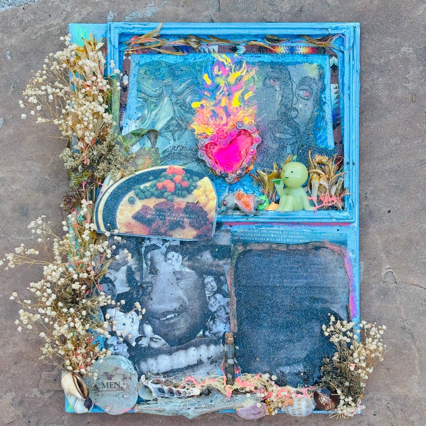 Mixed Men Media, 2025, assemblage, 11 x 16 in. / 27.94 x 40.64 cm.