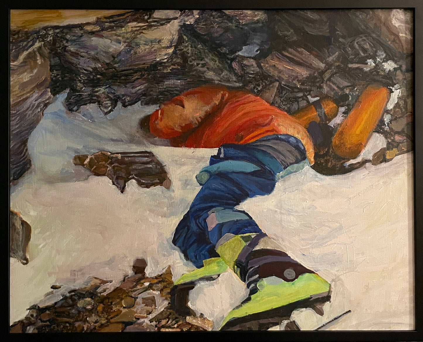 Green Boots, 2021, acrylic on canvas in frame, 24 x 30 in. / 60.96 x 76.2 cm.