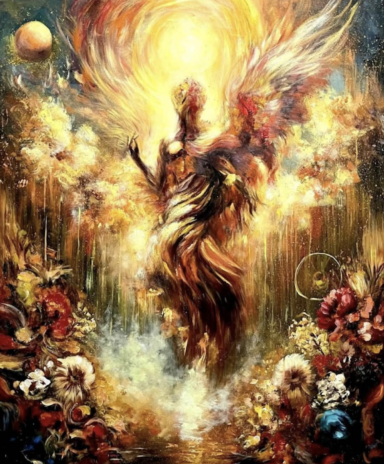Eternal Majesty: The Rise of Gold and Shadows, 2025, oil and 24k gold, 70 x 50 in. / 177.8 x 127 cm.
