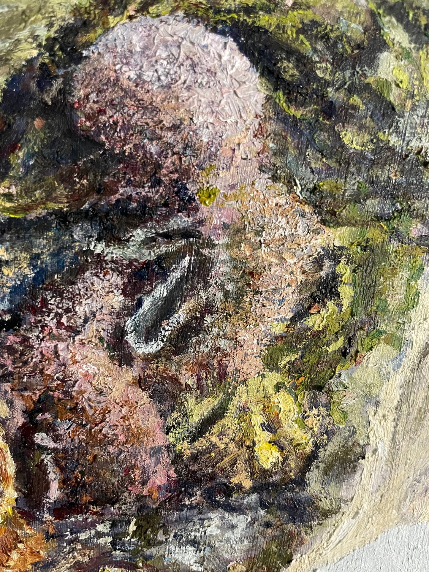 Barnacled Turtle, 2022, oil on glass in frame, 11 x 15 in. / 27.94 x 38.1 cm.