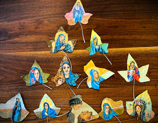 12 Leaves, 2025, acrylic on leaf, 8 x 8 in. / 20.32 x 20.32 cm.