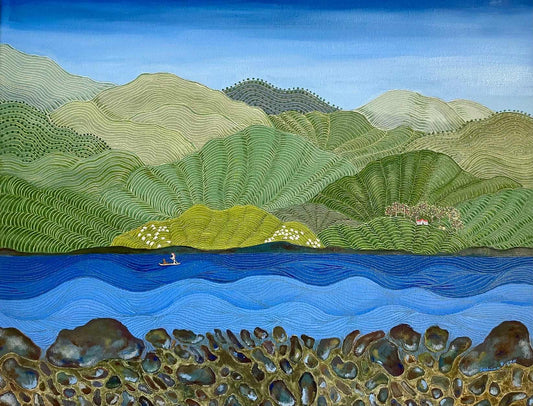 Seeking Balance, 2024, oil on stretched canvas, 14 x 18 in. / 35.56 x 45.72 cm.