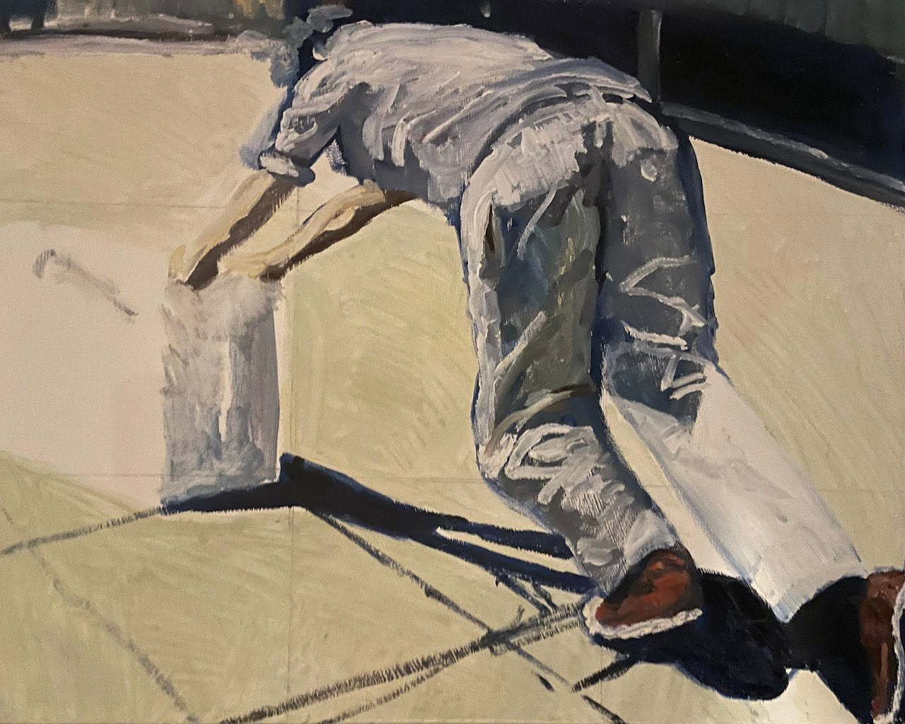 Francis Alÿs Pushing Ice, 2022, oil on canvas, 16 x 20 in. / 40.64 x 50.8 cm.