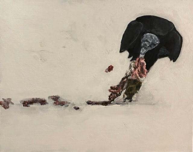 Black Vulture with Carrion, 2022, oil on canvas, 16 x 20 in. / 40.64 x 50.8 cm.