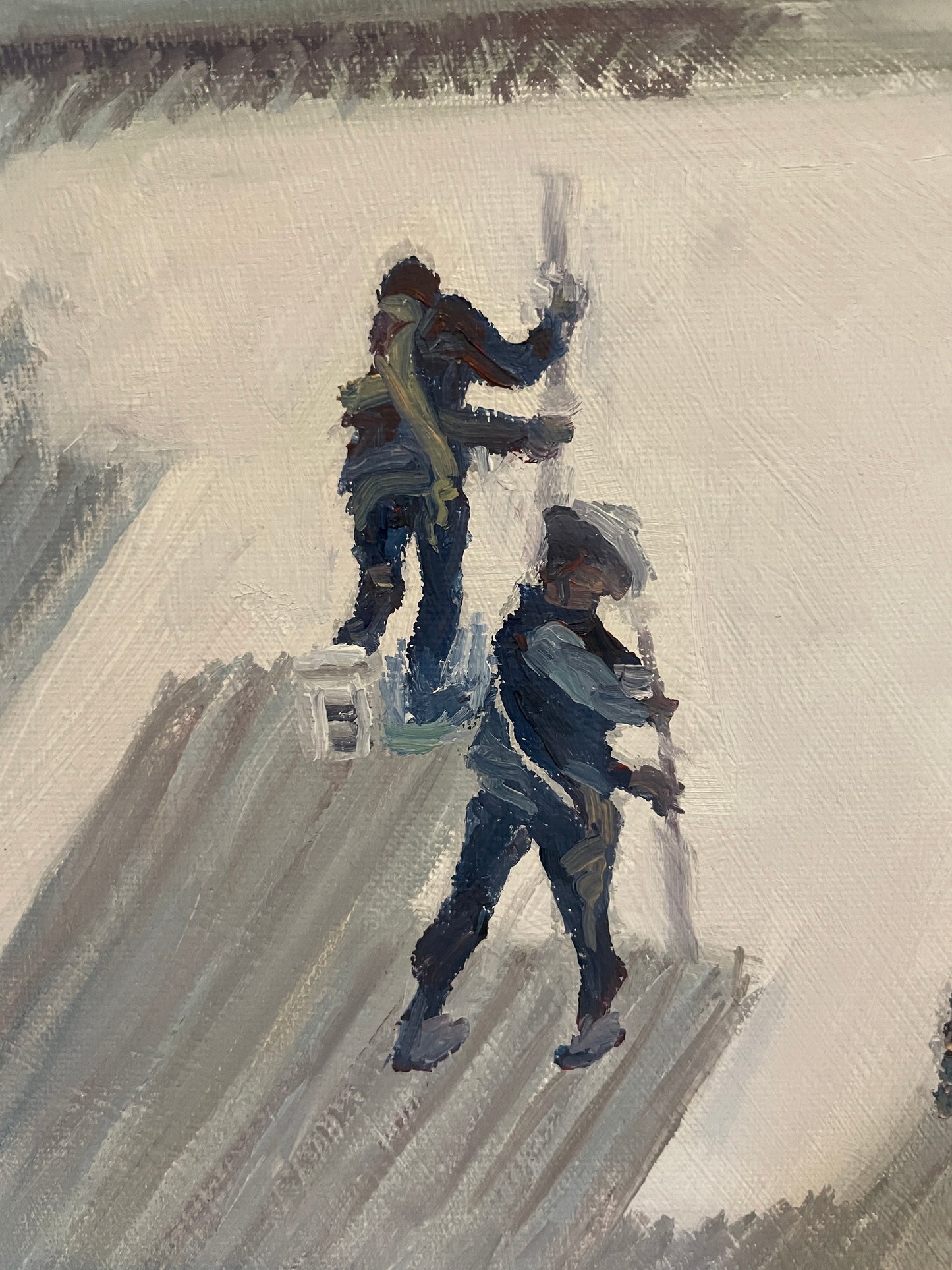 Roofers, 2023, oil on canvas, 16 x 20 in. / 40.64 x 50.8 cm.