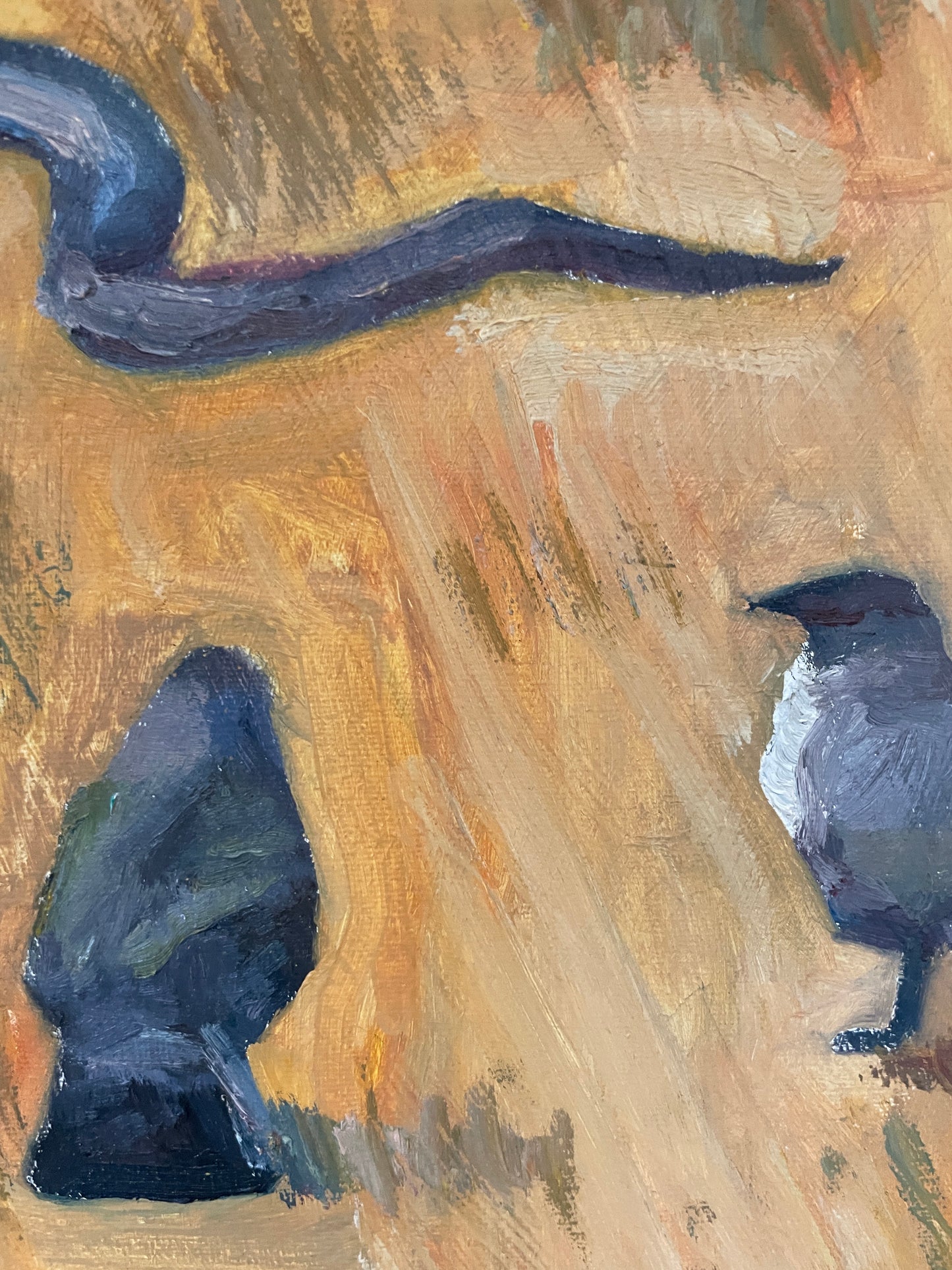 Snake and Birds, 2023, oil on canvas, 16 x 20 in. / 40.64 x 50.8 cm.